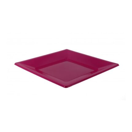 PLATO PLASTICO CUADRADO POSTRE 17CM  FUCSIA REF. 10065 P/25 UNIDADES