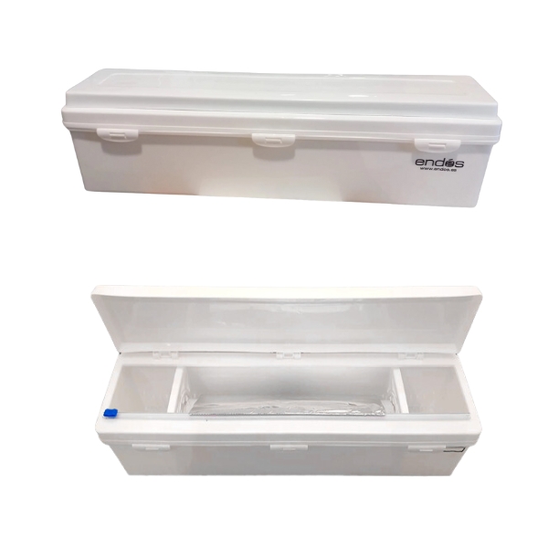 DISPENSADOR FILM Y ALUMINIO 50CM CON TAPA Y CUTER POLIPROPILENO BLANCO