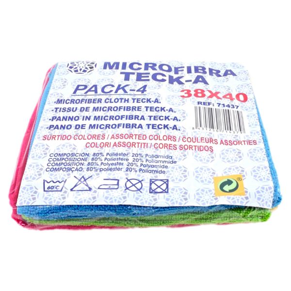 BAYETA DE MICROFIBRA 38X40 COLORES SURTIDOS TECK-A P/4 UNIDADES REF. 714379 - Imagen 2