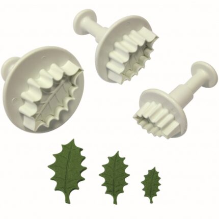 SET 3 CORTADORES FONDANT HOJA ACEBO CON EXPULSOR MAFTER 431025