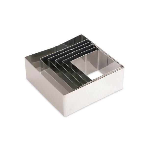 JUEGO 6 MOLDES ACERO INOX FORMA CUADRADA