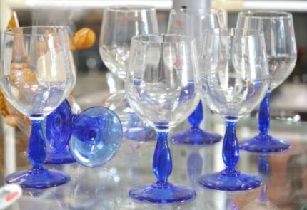 COPA VINO 20CL MODELO ORION PIE AZUL ITALIANA ESTUCHE 3 UNIDADES