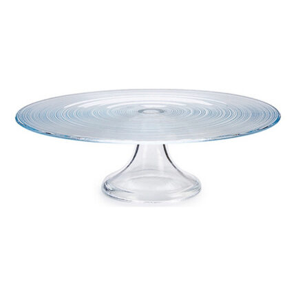 TARTERA CRISTAL CON PIE LISO Y BASE RAYADA