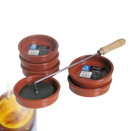 ESTUCHE 6 CAZUELAS BARRO 12 CM CREMA CATALANA CON QUEMADOR AZUCAR