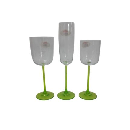 CRISTALERIA 18 PIEZAS CRISTAL AHUMADO PIE VERDE MODELO FLAMINGO