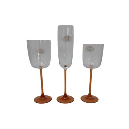 CRISTALERIA 18 PIEZAS CRISTAL AHUMADO PIE NARANJA MODELO FLAMINGO