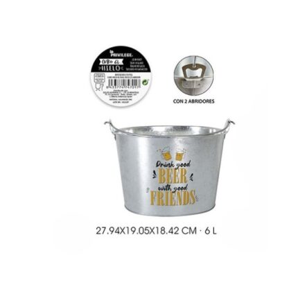 CUBO HIELO METAL OVAL 6L CHAPA DECORADO C/ 2-ABRIDOR