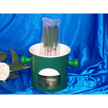 FONDUE DE CHOCOLATE ESMALTADO COLOR VERDE Y BLANCO