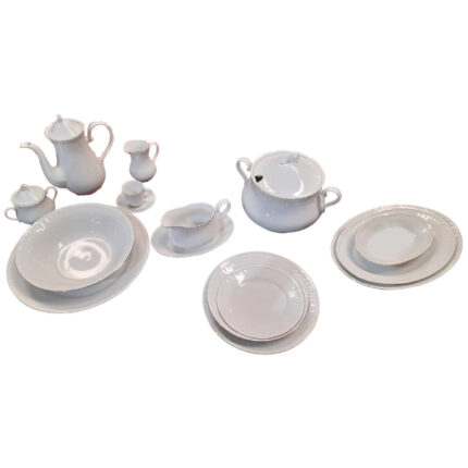 VAJILLA PORCELANA 56PZAS.+JUEGO CAFE MODELO FLORIDA 1 FILO DORADO