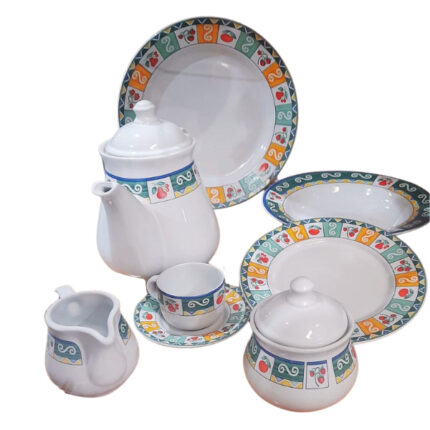 VAJILLA PORCELANA 42 PZAS+ JUEGO CAFE 27 PZAS.  DECORADO CEREZAS VERDE