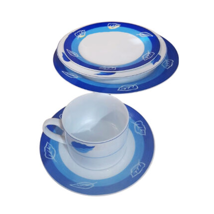 VAJILLA 32 PIEZAS PORCELANA DECORADO HOJAS AZUL COBALTO