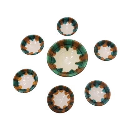 JUEGO 6+1 ENSALADERA LEBRILLOS BARRO (VERDE-MARRON-BLANCO) Nº 2
