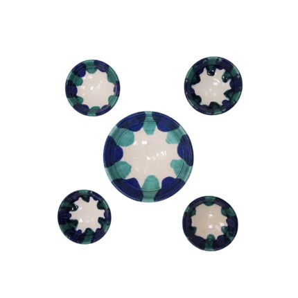 JUEGO 4+1 ENSALADERA LEBRILLOS BARRO (AZUL-VERDE-BLANCO) Nº 3