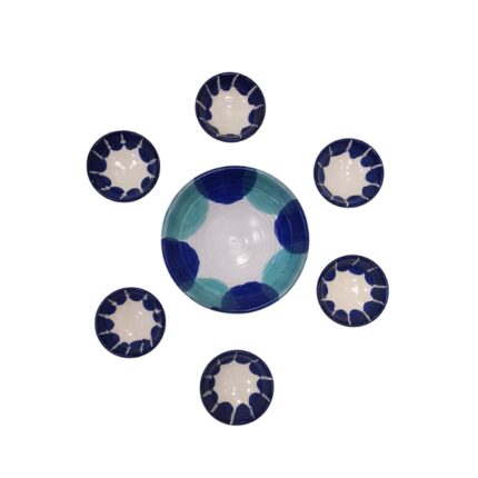 JUEGO 6+1 ENSALADERA LEBRILLOS BARRO (AZUL-BLANCO) Nº 4