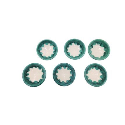 JUEGO 6 MINI LEBRILLOS BARRO 12CM DECORADO (VERDE-BLANCO)