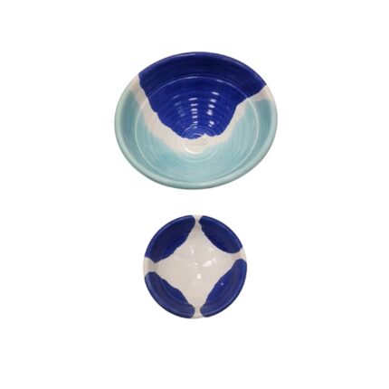 JUEGO 2 LEBRILLOS BARRO DECORADO (AZUL-BLANCO-VERDE)