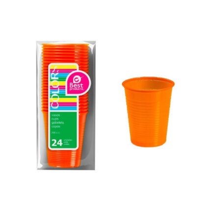 VASO PLASTICO 200CL COLOR NARANJA P/24 UNIDADES