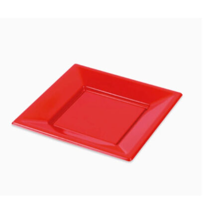 PLATO PLASTICO CUADRADO 17CM POSTRE ROJO P/6 UNIDADES
