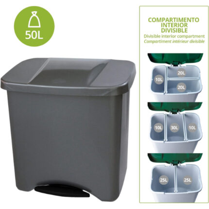 CUBO BASURA RECOGIDA SELECTIVA PEDAL BIN ECOLOGICO 50 LITROS CON PEDAL