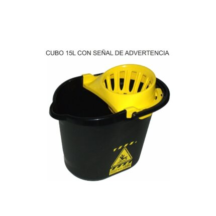 CUBO FREGONA 15L NEGRO-AMARILLO CON SEÑAL DE ADVERTENCIA