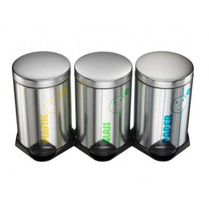 SET 3 PAPELERAS  ECOTRIO 14L ACERO MATE CON PEDAL REF. 141000