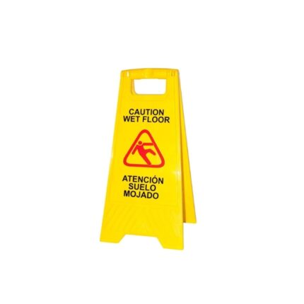 SEÑAL PLEGABLE BILINGÜE AMBAS CARAS CASTELLANO-INGLES "ATENCIÓN SUELO MOJADO" "CAUTION WET FLOOR"