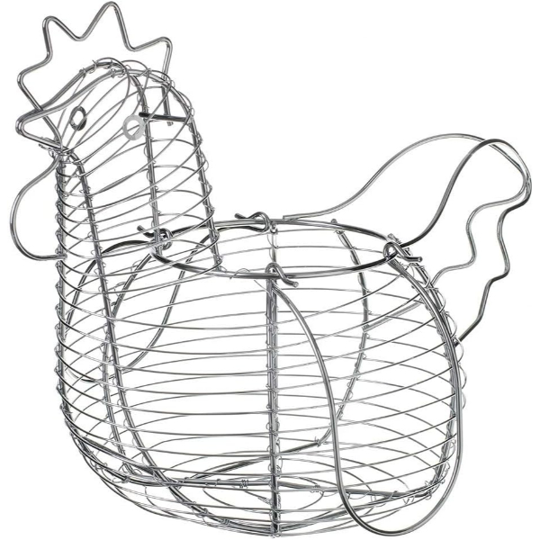 CESTA HUEVERA ACERO CROMADO CON ASAS FORMA GALLINA