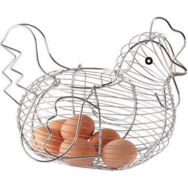 CESTA HUEVERA ACERO CROMADO CON ASAS FORMA GALLINA - Imagen 2