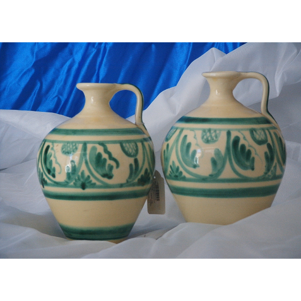 JUEGO 2 CÁNTAROS BARRO PINTADOS Y VITRIFICADOS