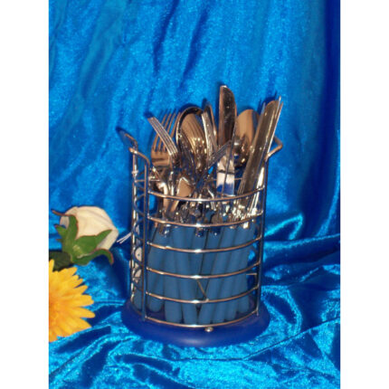 ESTUCHE 24 PIEZAS CUBERTERIA INOX. CON SOPORTE COLOR AZUL-INOX.