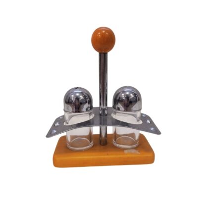 JUEGO SALEROS ACRILICOS CON SOPORTE DE MADERA Y METAL 12X15 CM