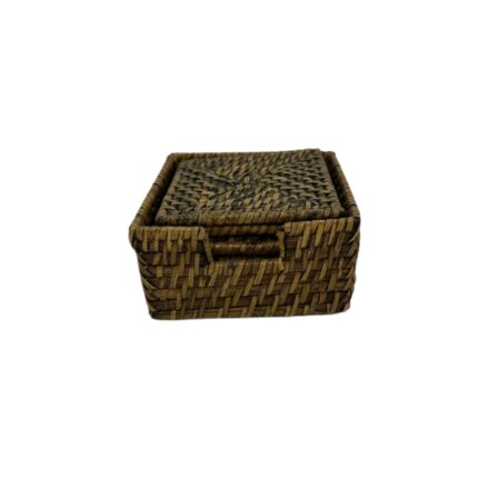 JUEGO 6 POSAVASOS CON CAJA MIMBRE NATURAL 12X11