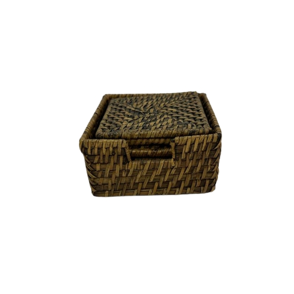 JUEGO 6 POSAVASOS CON CAJA MIMBRE NATURAL 12X11