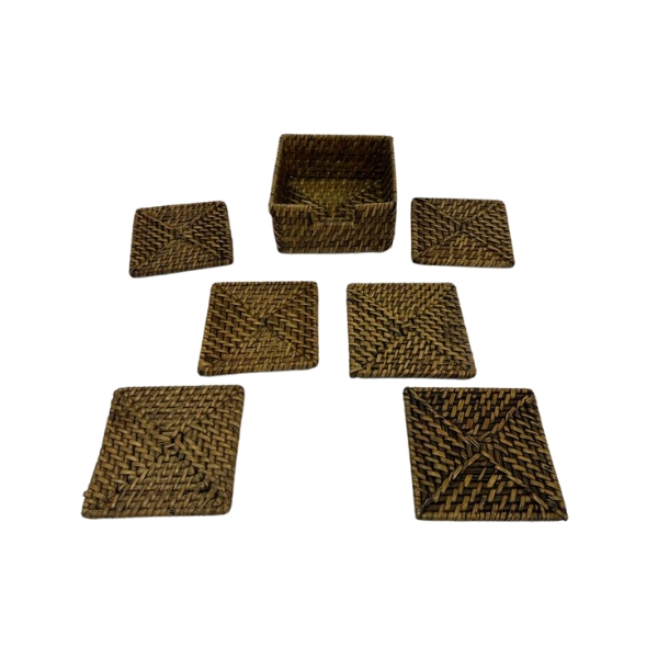 JUEGO 6 POSAVASOS CON CAJA MIMBRE NATURAL 12X11 - Imagen 2