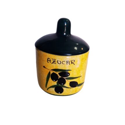 AZUCARERO CERAMICA CON TAPA DECORACION ACEITUNAS