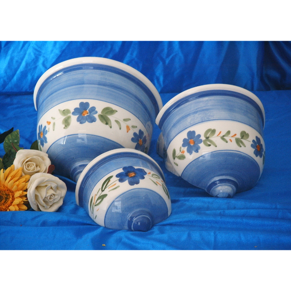 JUEGO 3 MACETEROS PARED FORMA PILETA CERAMICA PINTADA