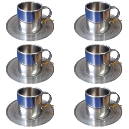 JUEGO 6 TAZAS CAFE CON PLATO INOX 18/10 DOBLE FONDO REF.  62909
