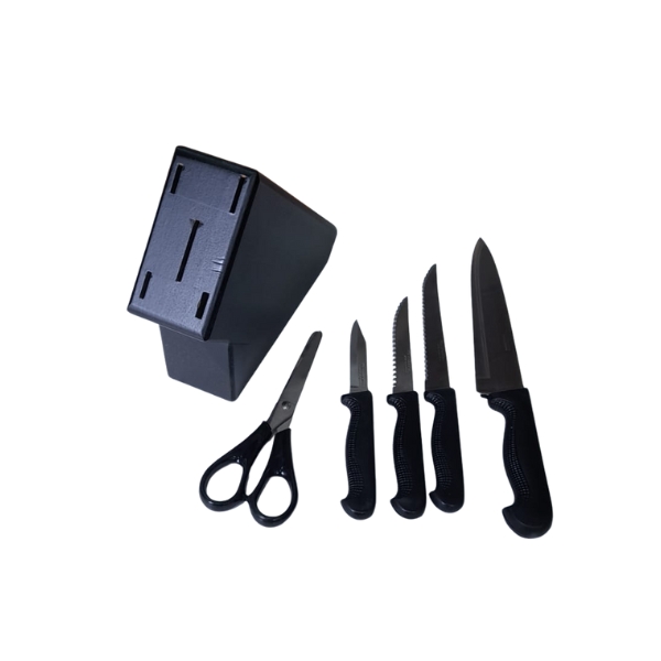 JUEGO COCINA CUCHILLOS 5 PIEZAS INOX CON SOPORTE NEGRO QUTTIN - Imagen 2