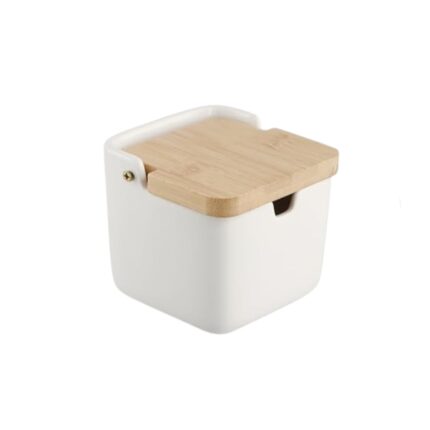 SALERO-AZUCARERO CERAMICA AUSTIN C/TAPA MADERA 12X12X11.5CM