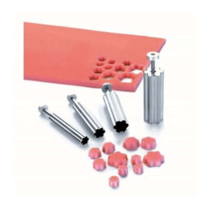 4 MINI-CORTADORES INOX 18/10 CON PULSADOR FORMA FLOR REF. 68089