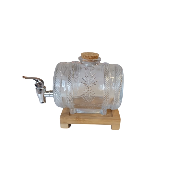 BARRIL CRISTAL CON GRIFO Y SOPORTE MADERA 1 LITRO