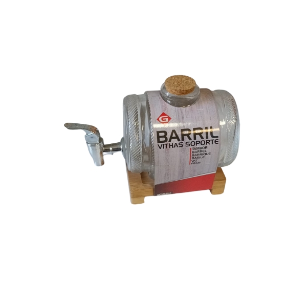 BARRIL CRISTAL CON GRIFO Y SOPORTE MADERA 1 LITRO - Imagen 3